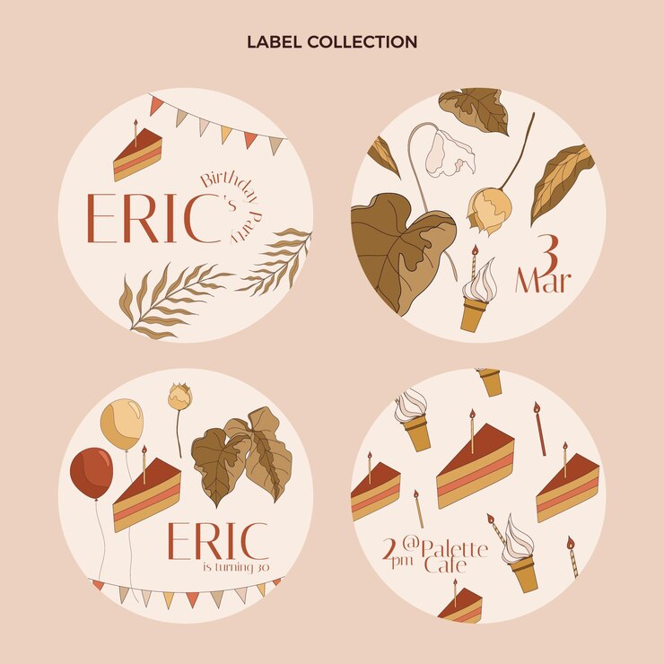 Vector gratuito insignias de cumpleaños boho dibujadas a mano