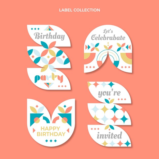 Insignias de cumpleaños de mosaico de diseño plano