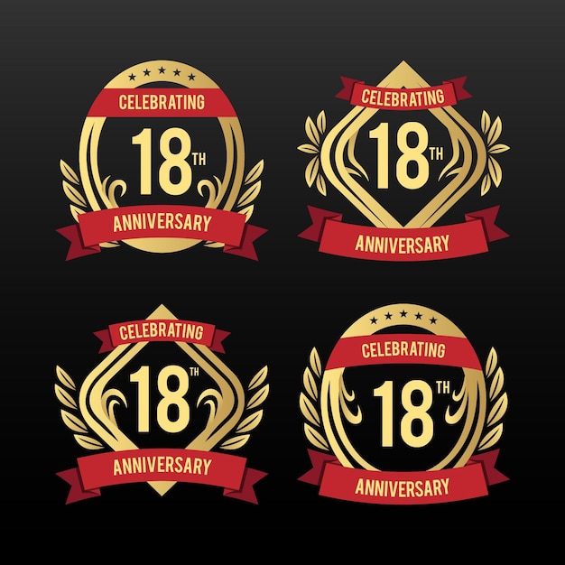 Vector gratuito insignias de cumpleaños número 18