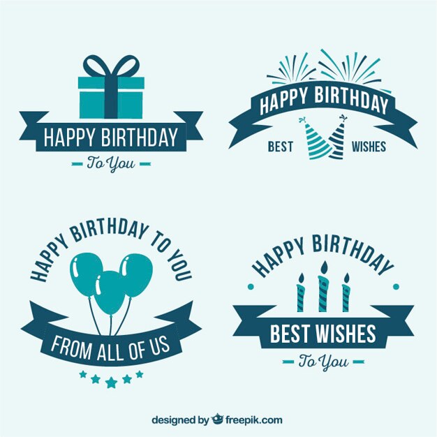 Insignias decorativas de cumpleaños en tonos azules
