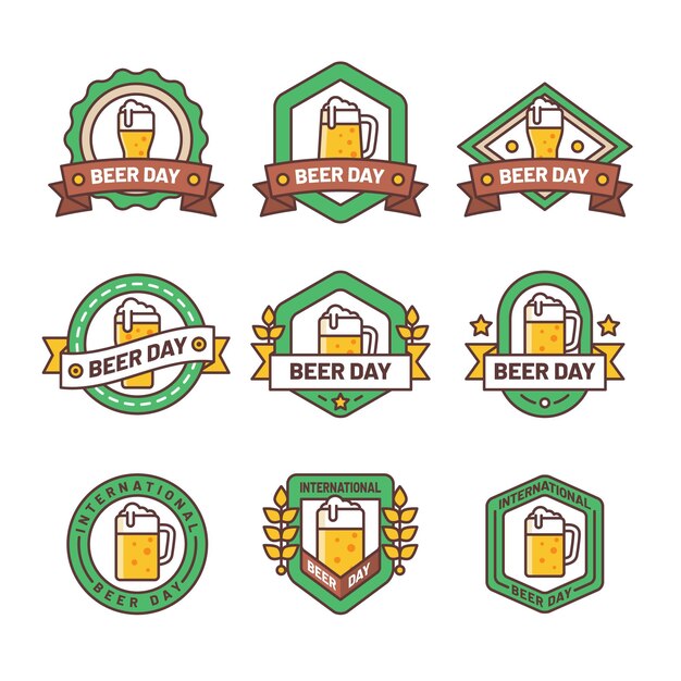 Insignias del día internacional de la cerveza de diseño plano