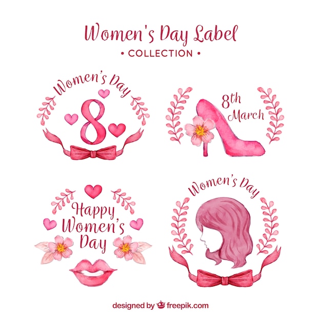 Insignias del día de la mujer en acuarela