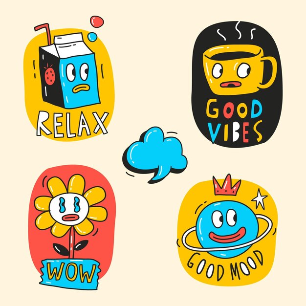 Insignias de dibujos animados de moda dibujados a mano