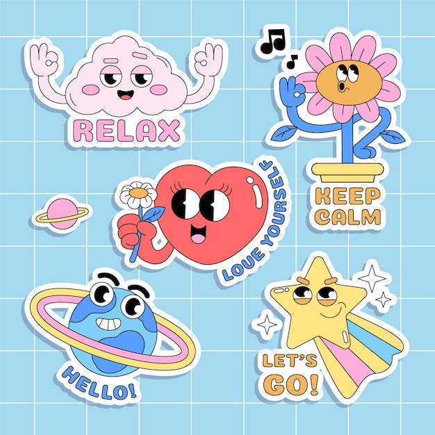 Insignias de dibujos animados de moda dibujados a mano