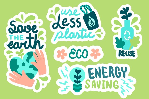 Insignias de ecología creativa dibujadas a mano