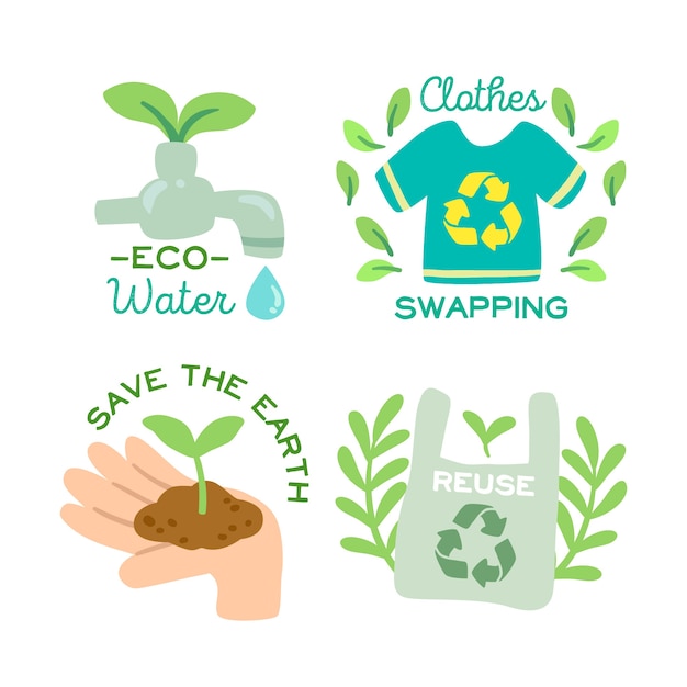 Vector gratuito insignias de ecología dibujadas a mano