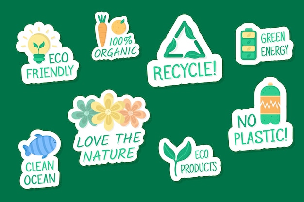 Insignias de ecología dibujadas a mano