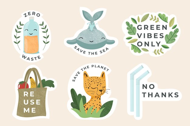 Insignias de ecología dibujadas a mano