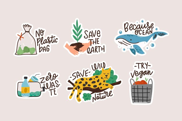 Insignias de ecología dibujadas a mano