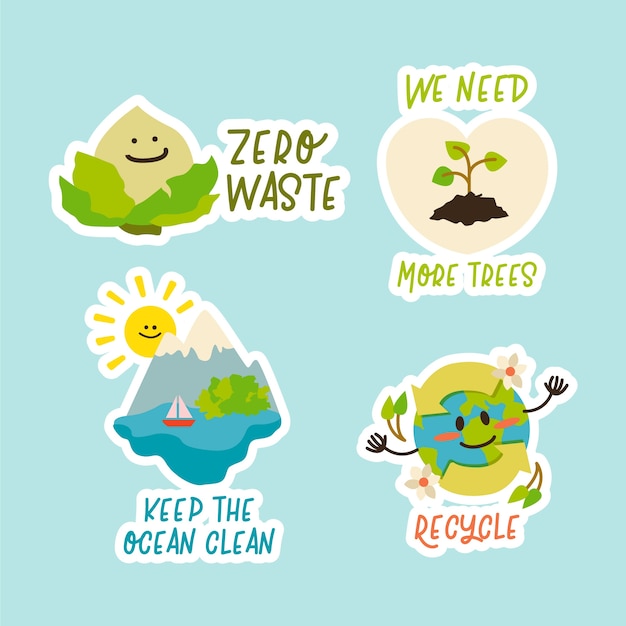 Insignias de ecología dibujadas a mano