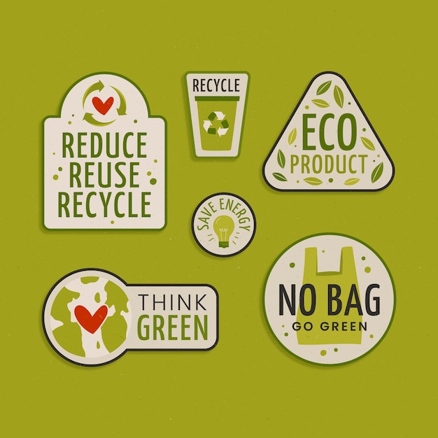 Insignias de ecología dibujadas a mano