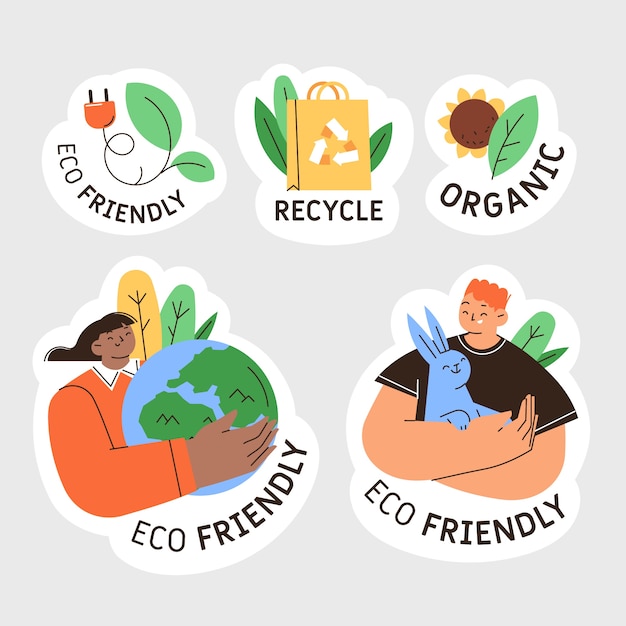 Insignias de ecología dibujadas a mano