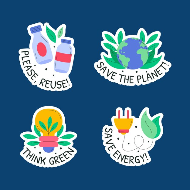 Insignias de ecología de diseño plano dibujado a mano