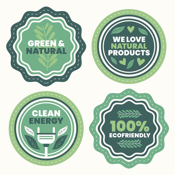 Vector gratuito insignias de ecología de diseño plano dibujado a mano