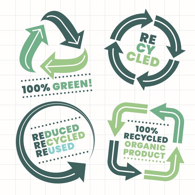 Insignias de ecología de diseño plano dibujado a mano