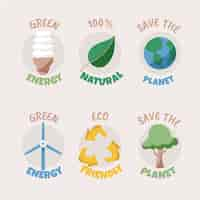 Vector gratuito insignias de ecología de diseño plano dibujado a mano