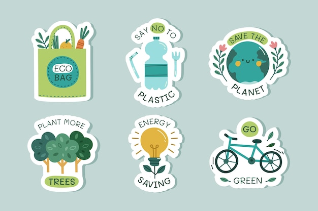 Vector gratuito insignias de ecología de diseño plano dibujado a mano