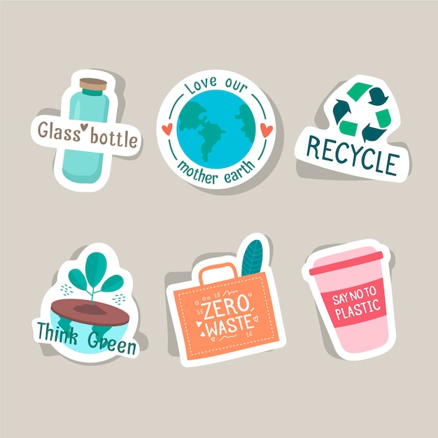 Insignias de ecología estilo dibujado a mano