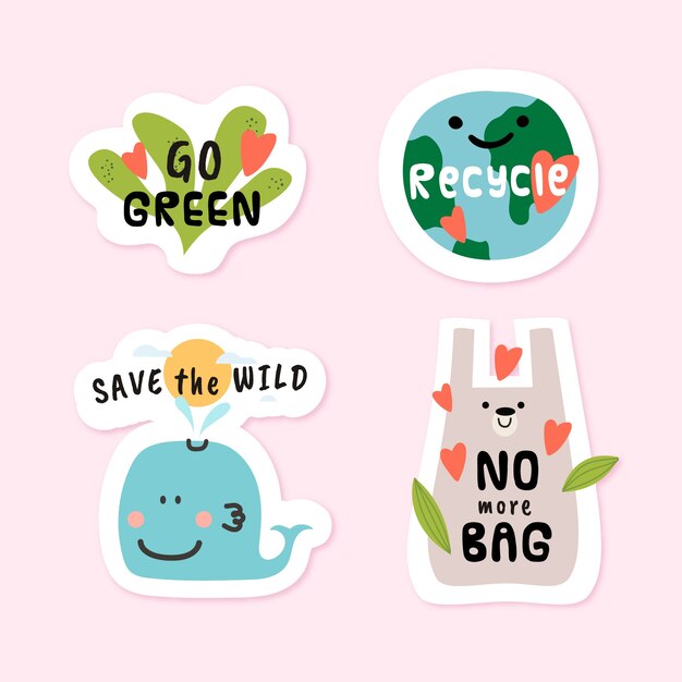 Insignias ecológicas dibujadas a mano con entorno verde