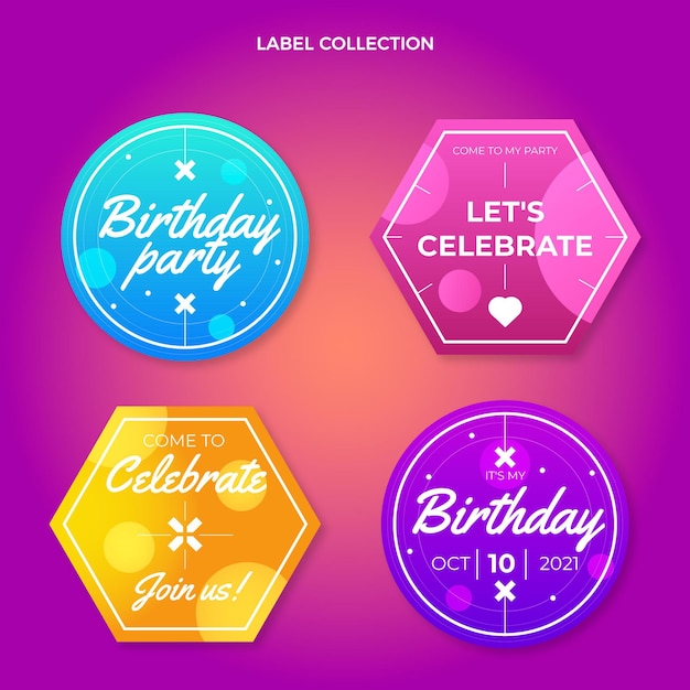 Insignias y etiqueta de cumpleaños colorido degradado