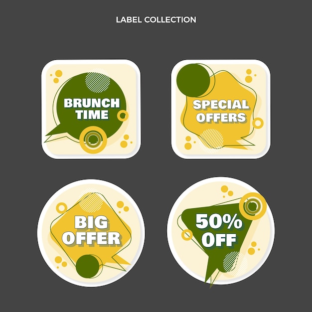 Insignias y etiquetas de alimentos de diseño plano