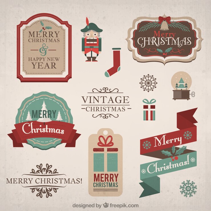 Vector gratuito insignias y etiquetas vintage de navidad
