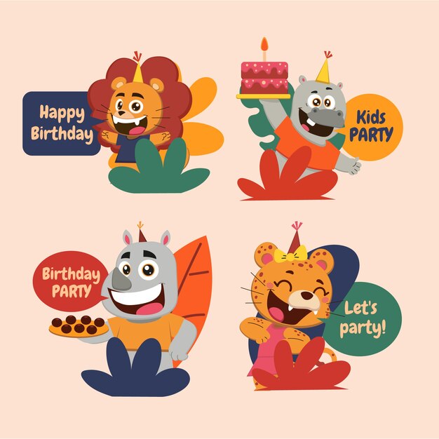 Insignias de fiesta de safari dibujadas a mano