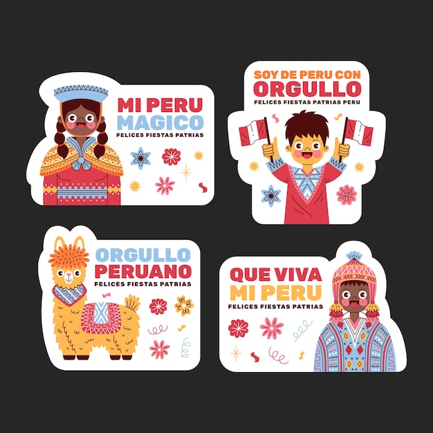 Vector gratuito insignias de fiestas patrias peru dibujadas a mano