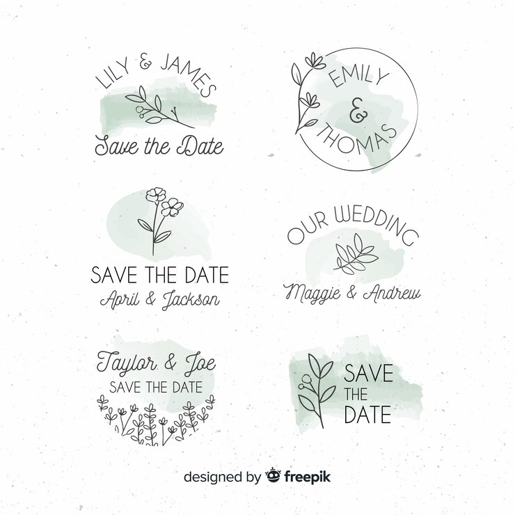 Vector gratuito insignias florales de boda dibujadas a mano