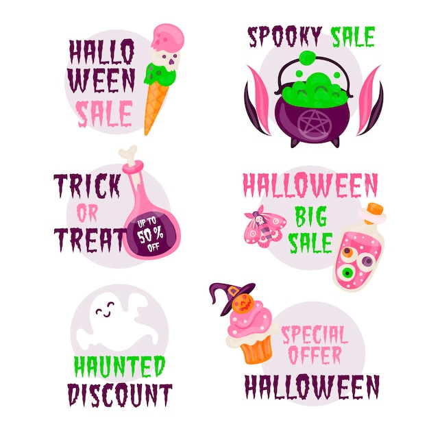 Vector gratuito insignias de halloween dibujadas a mano