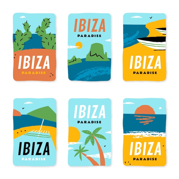 Vector gratuito insignias de ibiza dibujadas a mano