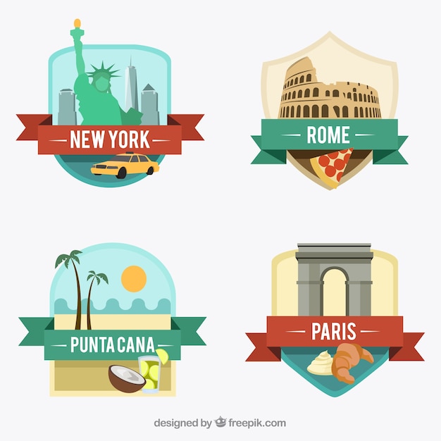 Vector gratuito insignias internacionales de ciudad