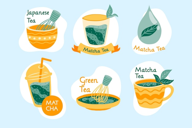 Vector gratuito insignias japonesas de té verde matcha