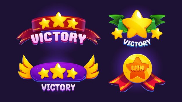 Las insignias de los juegos de victoria se colocan aisladas en el fondo