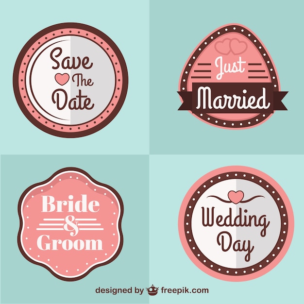 Vector gratuito insignias lindas de boda en estilo retro