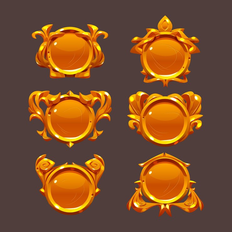 Vector gratuito insignias de logros de botones de juego dorados