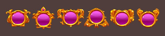 Insignias de logros de juegos rosas con marcos dorados