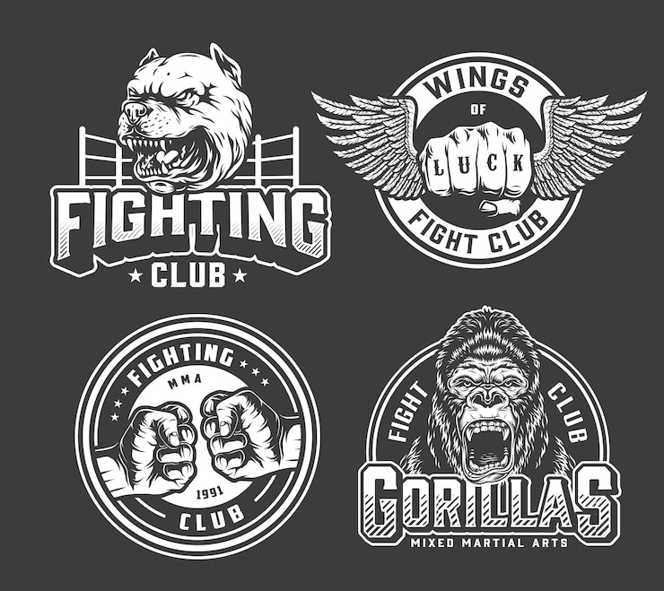 Vector gratuito insignias de lucha vintage monocromas