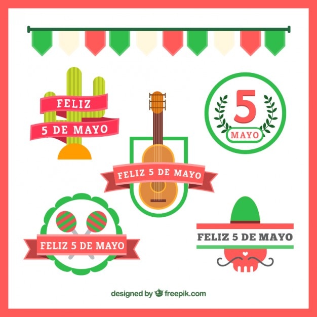 Vector gratuito insignias mexicanas festivas del cinco de mayo