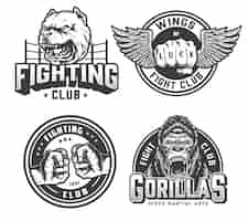 Vector gratuito insignias monocromáticas de club de lucha vintage