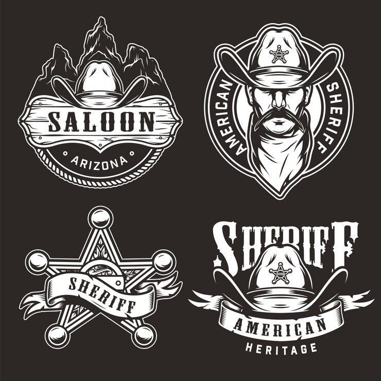 Vector gratuito insignias monocromáticas del salvaje oeste