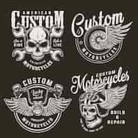 Vector gratuito insignias de motocicletas personalizadas monocromáticas vintage