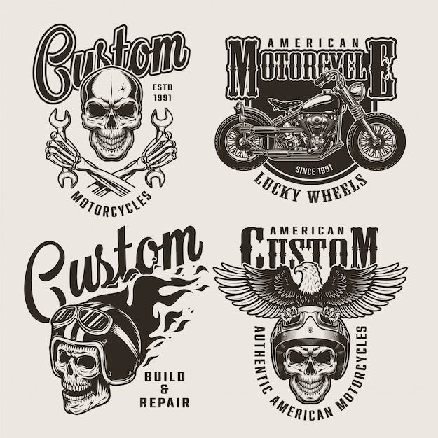 Vector gratuito insignias de motocicletas personalizadas vintage