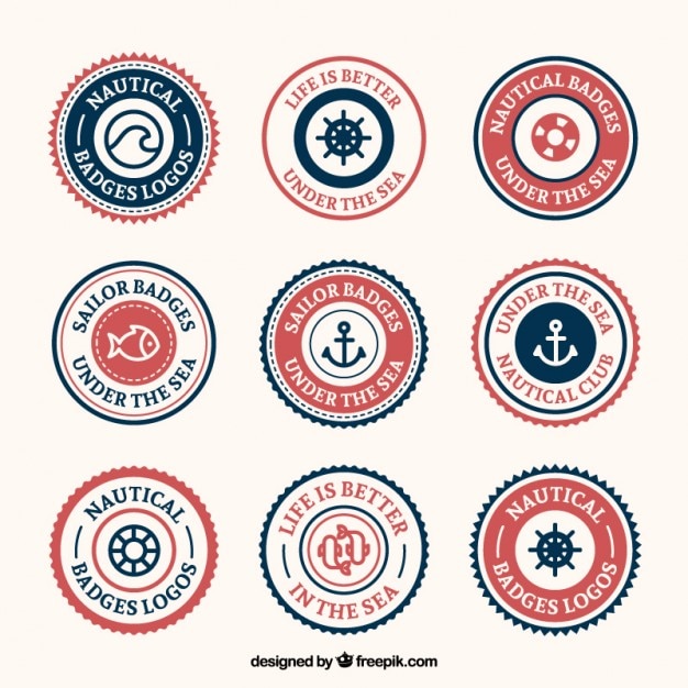 Vector gratuito insignias náuticas redondas vintage