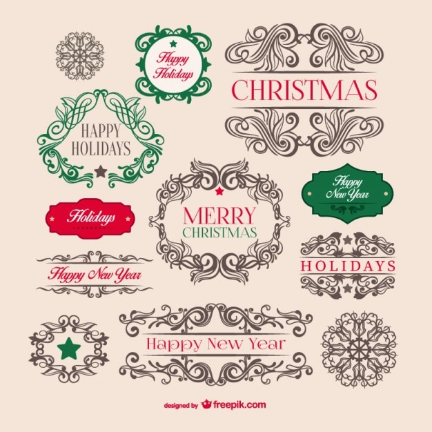 Vector gratuito insignias de navidad vintage