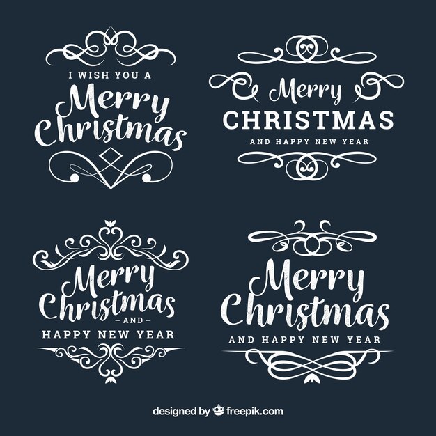 Insignias navideñas caligráficas en estilo retro