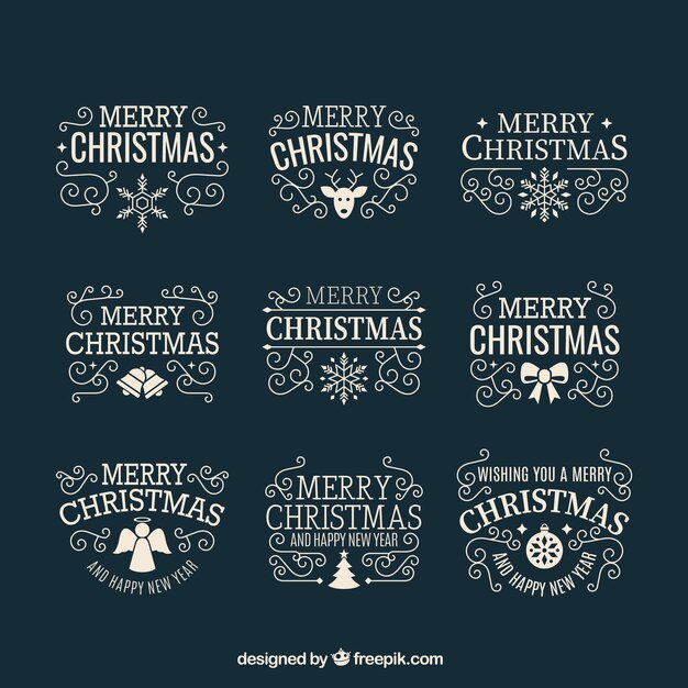 Insignias navideños retro en un fondo oscuro