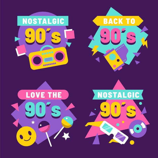 Insignias planas nostálgicas de los 90