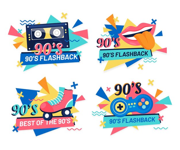 Insignias planas nostálgicas de los 90