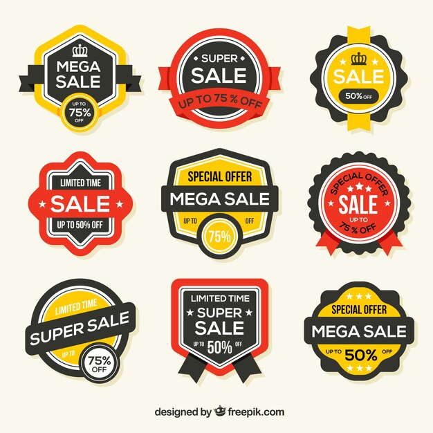 Insignias de rebajas con diseño plano